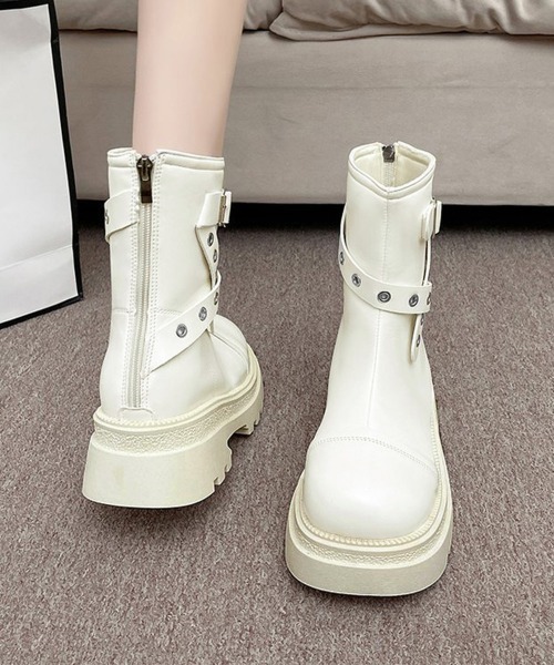 Miniministore(ミニミニストア)の「厚底ショートブーツレディースベルトブーツ(ブーツ・レディース・ブラック/アイボリー・24.0cm/24.5cm/22.5cm/23.0cm/23.5cm)」の9枚目の写真