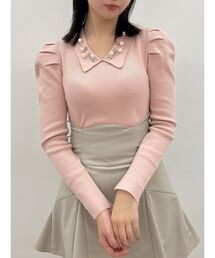 オーナメントカラーリブトップス