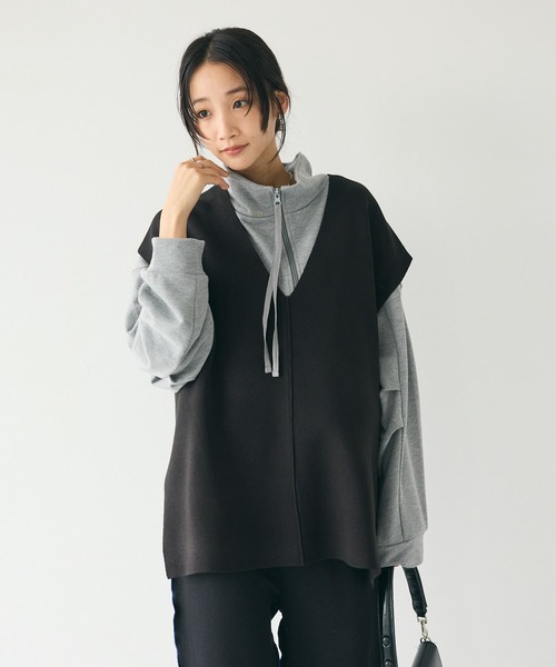 CRAFT STANDARD BOUTIQUE(クラフトスタンダードブティック)の「Vネックミラノリブニットベスト(ベスト・レディース・ブラック/アイボリー/キャメル・FREE)」の5枚目の写真