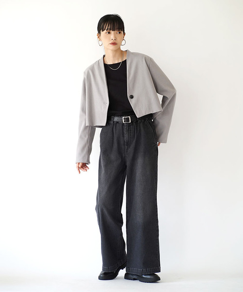 AKIRANAKA ノーカラーショートジャケット セール】ノーカラーショートジャケット（ノーカラージャケット）｜e