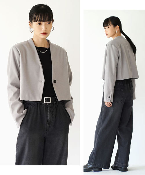 AKIRANAKA ノーカラーショートジャケット セール】ノーカラーショートジャケット（ノーカラージャケット）｜e