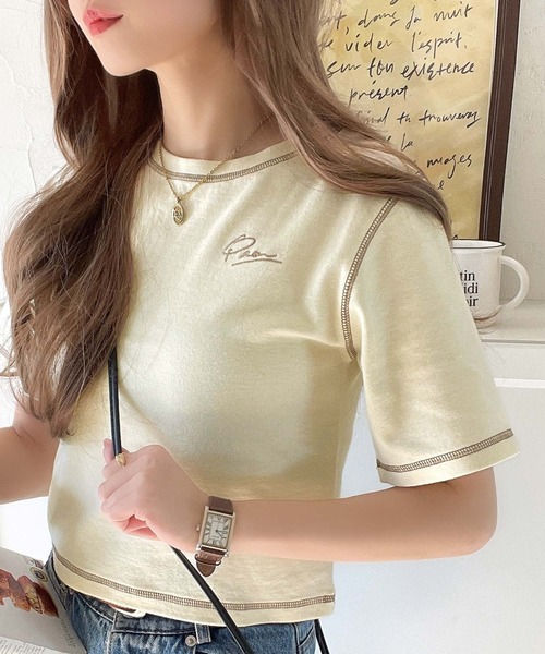 classicalelf(クラシカルエルフ)の「1枚で今っぽデザイン♪PAEAN刺繍配色ステッチチビTシャツ(半袖)(Tシャツ/カットソー・レディース・アイボリー/杢グレー/オフホワイト/ブラック・X-LARGE/LARGE/MEDIUM/SMALL)」の22枚目の写真