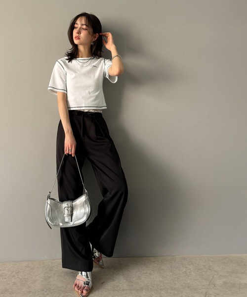 classicalelf(クラシカルエルフ)の「1枚で今っぽデザイン♪PAEAN刺繍配色ステッチチビTシャツ(半袖)(Tシャツ/カットソー・レディース・アイボリー/杢グレー/オフホワイト/ブラック・X-LARGE/LARGE/MEDIUM/SMALL)」の16枚目の写真