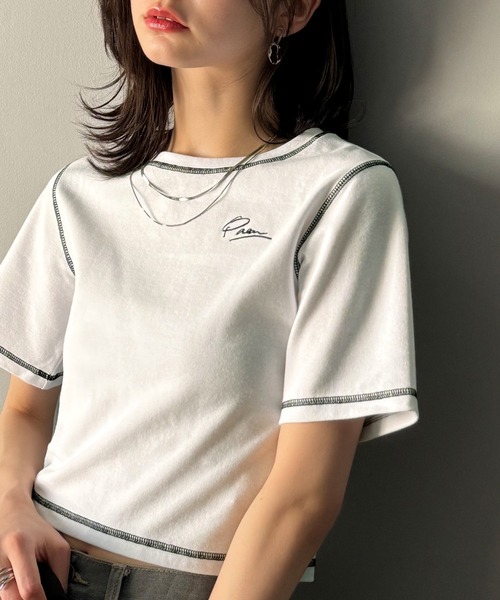classicalelf(クラシカルエルフ)の「1枚で今っぽデザイン♪PAEAN刺繍配色ステッチチビTシャツ(半袖)(Tシャツ/カットソー・レディース・アイボリー/杢グレー/オフホワイト/ブラック・X-LARGE/LARGE/MEDIUM/SMALL)」の13枚目の写真