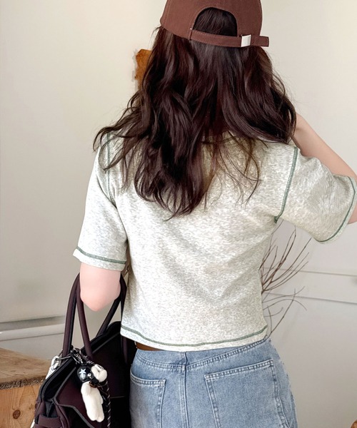 classicalelf(クラシカルエルフ)の「1枚で今っぽデザイン♪PAEAN刺繍配色ステッチチビTシャツ(半袖)(Tシャツ/カットソー・レディース・アイボリー/杢グレー/オフホワイト/ブラック・X-LARGE/LARGE/MEDIUM/SMALL)」の12枚目の写真