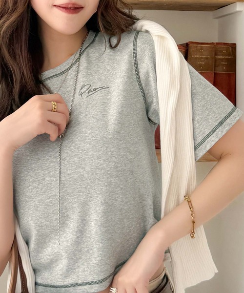 classicalelf(クラシカルエルフ)の「1枚で今っぽデザイン♪PAEAN刺繍配色ステッチチビTシャツ(半袖)(Tシャツ/カットソー・レディース・アイボリー/杢グレー/オフホワイト/ブラック・X-LARGE/LARGE/MEDIUM/SMALL)」の11枚目の写真