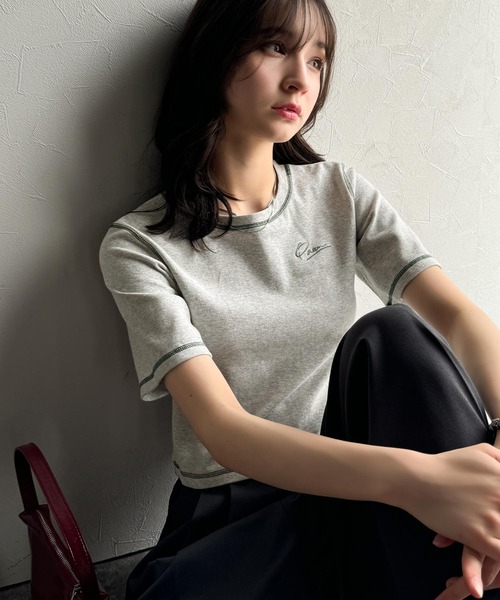 classicalelf(クラシカルエルフ)の「1枚で今っぽデザイン♪PAEAN刺繍配色ステッチチビTシャツ(半袖)(Tシャツ/カットソー・レディース・アイボリー/杢グレー/オフホワイト/ブラック・X-LARGE/LARGE/MEDIUM/SMALL)」の10枚目の写真