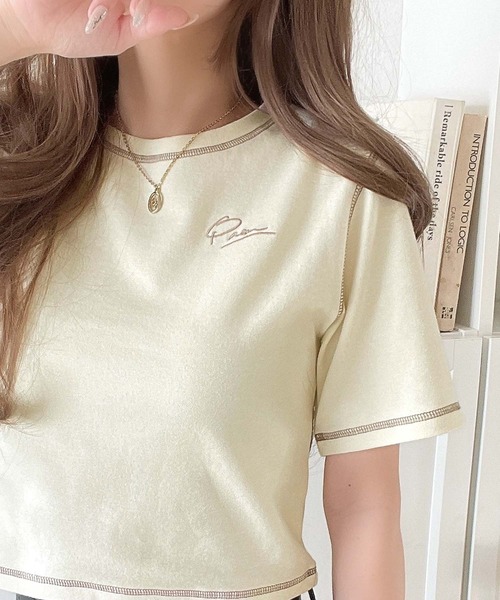 classicalelf(クラシカルエルフ)の「1枚で今っぽデザイン♪PAEAN刺繍配色ステッチチビTシャツ(半袖)(Tシャツ/カットソー・レディース・アイボリー/杢グレー/オフホワイト/ブラック・X-LARGE/LARGE/MEDIUM/SMALL)」の5枚目の写真