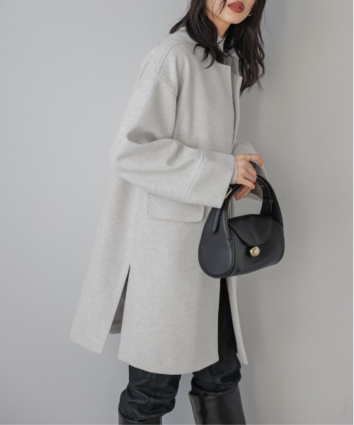 Lajour(ラジュール)の「ノーカラーウールライクコート(ノーカラーコート・レディース・オートミール/ブラウン/ブラック/グレー・フリー)」の1枚目の写真