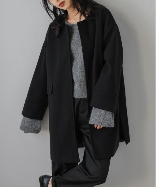 Lajour(ラジュール)の「ノーカラーウールライクコート(ノーカラーコート・レディース・オートミール/ブラウン/ブラック/グレー・フリー)」の2枚目の写真