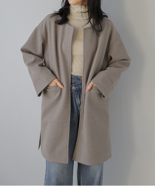 Lajour(ラジュール)の「ノーカラーウールライクコート(ノーカラーコート・レディース・オートミール/ブラウン/ブラック/グレー・フリー)」の21枚目の写真