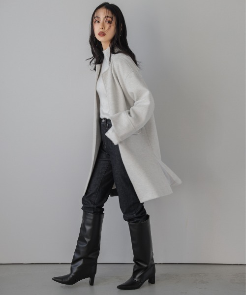 Lajour(ラジュール)の「ノーカラーウールライクコート(ノーカラーコート・レディース・オートミール/ブラウン/ブラック/グレー・フリー)」の20枚目の写真