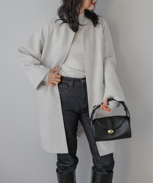 Lajour(ラジュール)の「ノーカラーウールライクコート(ノーカラーコート・レディース・オートミール/ブラウン/ブラック/グレー・フリー)」の18枚目の写真