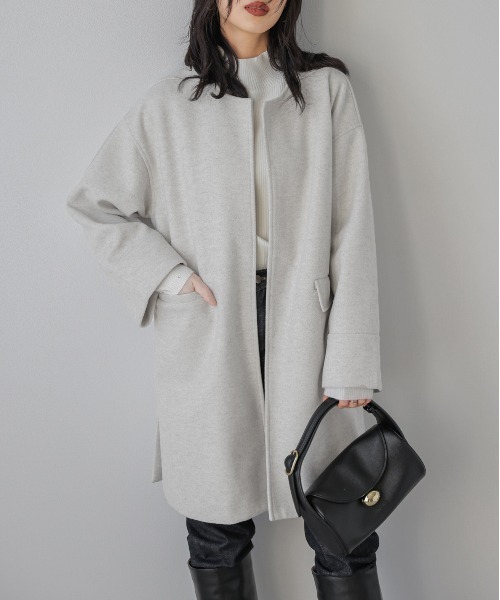 Lajour(ラジュール)の「ノーカラーウールライクコート(ノーカラーコート・レディース・オートミール/ブラウン/ブラック/グレー・フリー)」の17枚目の写真