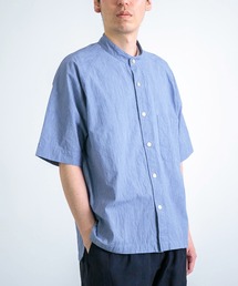 [RINEN] 強撚平織 半袖ラグランスタンドカラーシャツ
