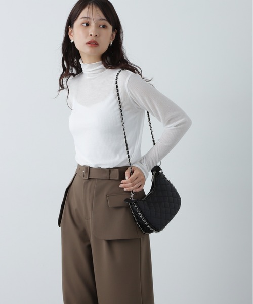 N.(N. Natural Beauty Basic)(エヌエヌナチュラルビューティーベーシック)の「リブシアーカットソー(Tシャツ/カットソー・レディース・オフホワイト/チャコールグレー/ブルー・MEDIUM)」の2枚目の写真