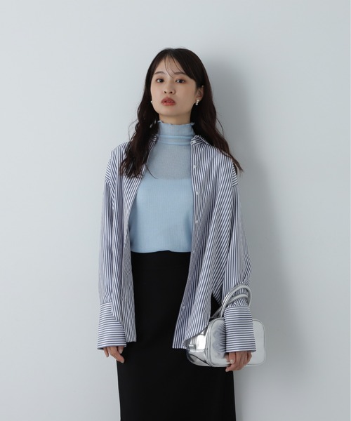 N.(N. Natural Beauty Basic)(エヌエヌナチュラルビューティーベーシック)の「リブシアーカットソー(Tシャツ/カットソー・レディース・オフホワイト/チャコールグレー/ブルー・MEDIUM)」の18枚目の写真