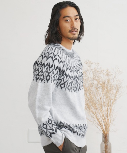 jiggys shop（ジギーズショップ）の「モヘアタッチノルディック求心柄モックネックニットセーター（ニット/セーター・メンズ・グレー/ブラック/ブルー系その他・MEDIUM/LARGE/X-LARGE）」の3枚目の写真