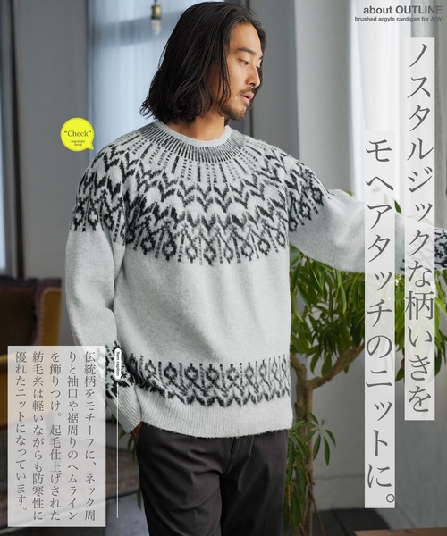 jiggys shop（ジギーズショップ）の「モヘアタッチノルディック求心柄モックネックニットセーター（ニット/セーター・メンズ・グレー/ブラック/ブルー系その他・MEDIUM/LARGE/X-LARGE）」の9枚目の写真