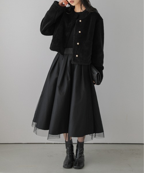 La-gemme（ラジェム）の「パールボタンファージャケット（ノーカラージャケット・レディース・ブラウン系/オフホワイト/ブラック・フリー）」の9枚目の写真