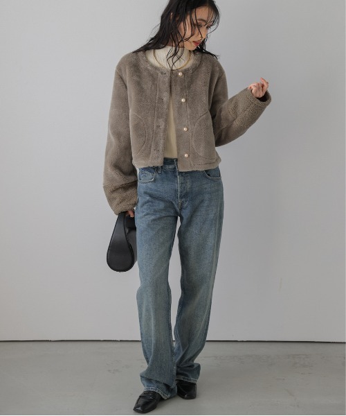 La-gemme（ラジェム）の「パールボタンファージャケット（ノーカラージャケット・レディース・ブラウン系/オフホワイト/ブラック・フリー）」の12枚目の写真