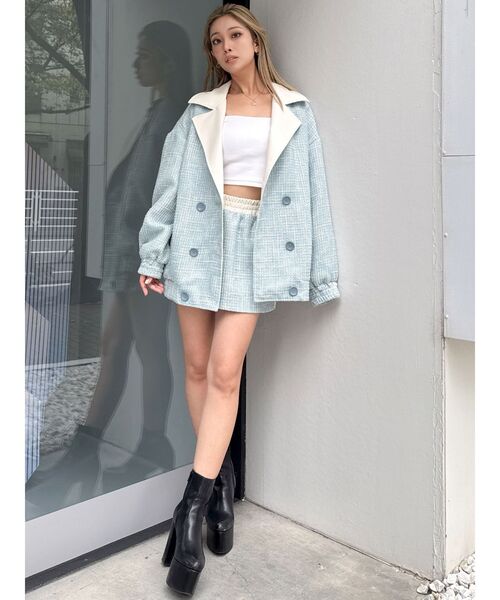 GYDA（ジェイダ）の「ツイード異素材スカートライクショートパンツ【SETUP着用可】（スカート・レディース・スカイブルー/ブラック/アイボリー・FREE）」の6枚目の写真