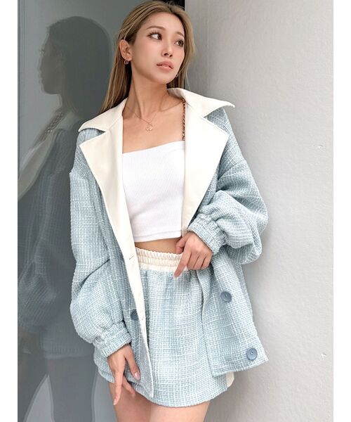 GYDA（ジェイダ）の「ツイード異素材スカートライクショートパンツ【SETUP着用可】（スカート・レディース・スカイブルー/ブラック/アイボリー・FREE）」の8枚目の写真