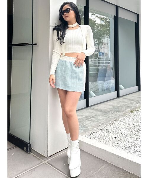 GYDA（ジェイダ）の「ツイード異素材スカートライクショートパンツ【SETUP着用可】（スカート・レディース・スカイブルー/ブラック/アイボリー・FREE）」の13枚目の写真