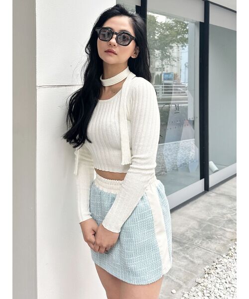 GYDA（ジェイダ）の「ツイード異素材スカートライクショートパンツ【SETUP着用可】（スカート・レディース・スカイブルー/ブラック/アイボリー・FREE）」の16枚目の写真