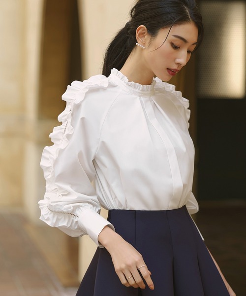洗える ｜ フリル ＆ ハシゴレース スリーブ ブラウス ｜ レディース