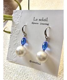 【Le soleil】煌めくブルー コットンピアス(MA)