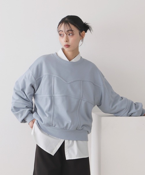 LIAN（リアン）の「コルセットラインスウェットプルオーバー（スウェット・レディース・オートミール/ブラック/チャコールグレー/ブルー・FREE）」の4枚目の写真