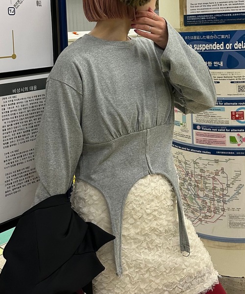 Alley Tokyo（アリートーキョー）の「コルセット裾ぴろんロンT（Tシャツ/カットソー・レディース・グレー/オフホワイト・FREE）」の13枚目の写真