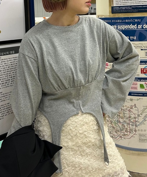 Alley Tokyo（アリートーキョー）の「コルセット裾ぴろんロンT（Tシャツ/カットソー・レディース・グレー/オフホワイト・FREE）」の15枚目の写真