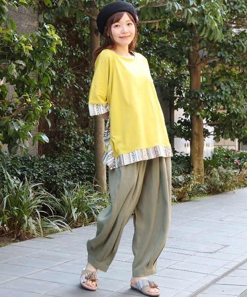 チチカカ(チチカカ)の「柄切替スクエアポンチョ(Tシャツ/カットソー・レディース・ブラック/イエロー/オレンジ/パープル・FREE)」の7枚目の写真