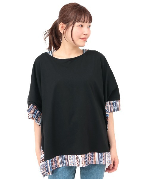 チチカカ(チチカカ)の「柄切替スクエアポンチョ(Tシャツ/カットソー・レディース・ブラック/イエロー/オレンジ/パープル・FREE)」の9枚目の写真
