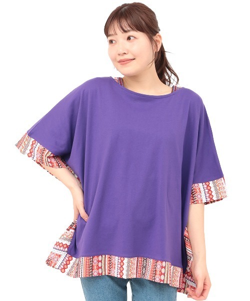 チチカカ(チチカカ)の「柄切替スクエアポンチョ(Tシャツ/カットソー・レディース・ブラック/イエロー/オレンジ/パープル・FREE)」の10枚目の写真
