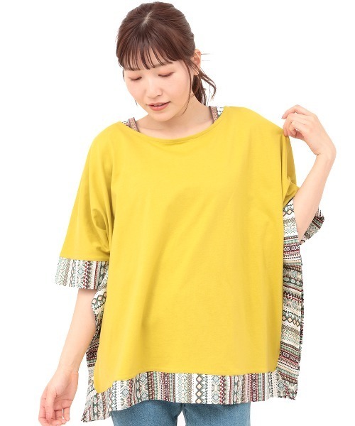 チチカカ(チチカカ)の「柄切替スクエアポンチョ(Tシャツ/カットソー・レディース・ブラック/イエロー/オレンジ/パープル・FREE)」の11枚目の写真
