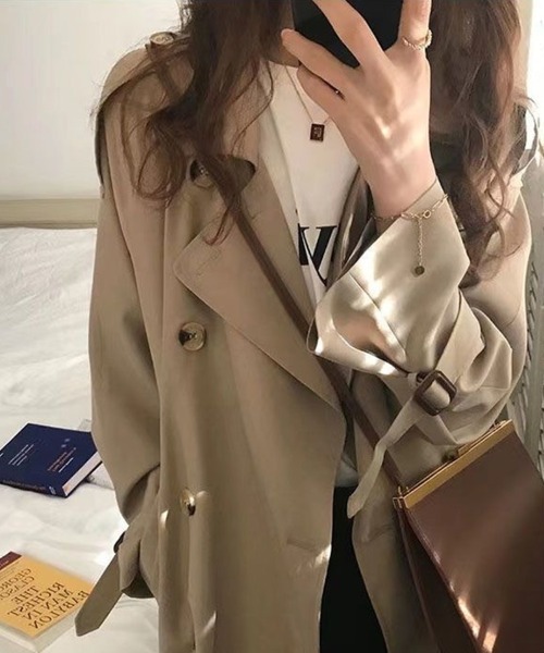 SallyLunn（サリーラン）の「ロング丈ダブルトレンチコート（トレンチコート・レディース・ベージュ/ブラック・LARGE/MEDIUM）」の3枚目の写真