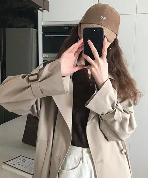 SallyLunn（サリーラン）の「ロング丈ダブルトレンチコート（トレンチコート・レディース・ベージュ/ブラック・LARGE/MEDIUM）」の4枚目の写真