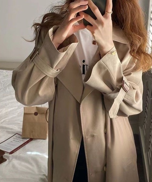 SallyLunn（サリーラン）の「ロング丈ダブルトレンチコート（トレンチコート・レディース・ベージュ/ブラック・LARGE/MEDIUM）」の5枚目の写真