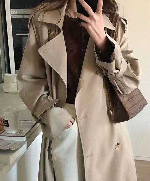 SallyLunn（サリーラン）の「ロング丈ダブルトレンチコート（トレンチコート・レディース・ベージュ/ブラック・LARGE/MEDIUM）」の6枚目の写真