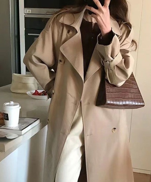 SallyLunn（サリーラン）の「ロング丈ダブルトレンチコート（トレンチコート・レディース・ベージュ/ブラック・LARGE/MEDIUM）」の7枚目の写真