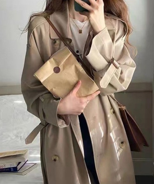 SallyLunn（サリーラン）の「ロング丈ダブルトレンチコート（トレンチコート・レディース・ベージュ/ブラック・LARGE/MEDIUM）」の8枚目の写真