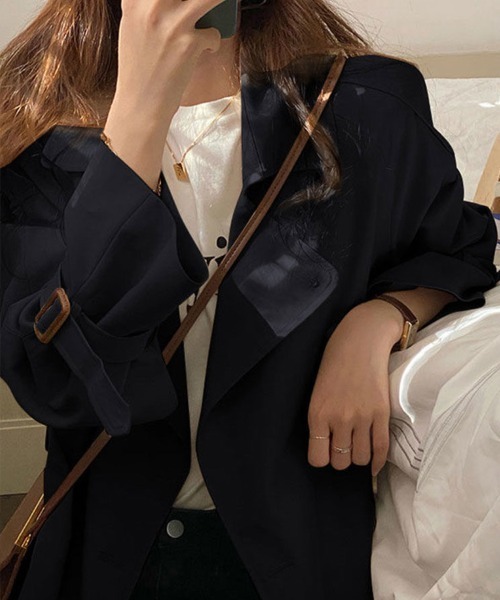 SallyLunn（サリーラン）の「ロング丈ダブルトレンチコート（トレンチコート・レディース・ベージュ/ブラック・LARGE/MEDIUM）」の9枚目の写真