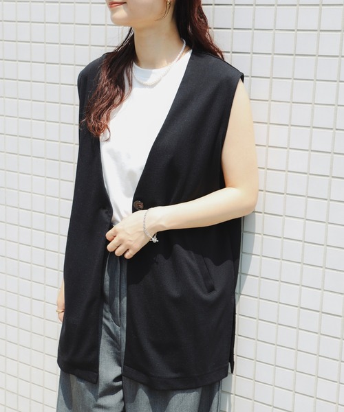 B:MING by BEAMS（ビーミングバイビームス）の「【洗濯可】スムース カット ジレ（S～M）（ベスト・レディース・ホワイト系その他5/チャコールグレー/ブラック・MEDIUM/SMALL）」の3枚目の写真