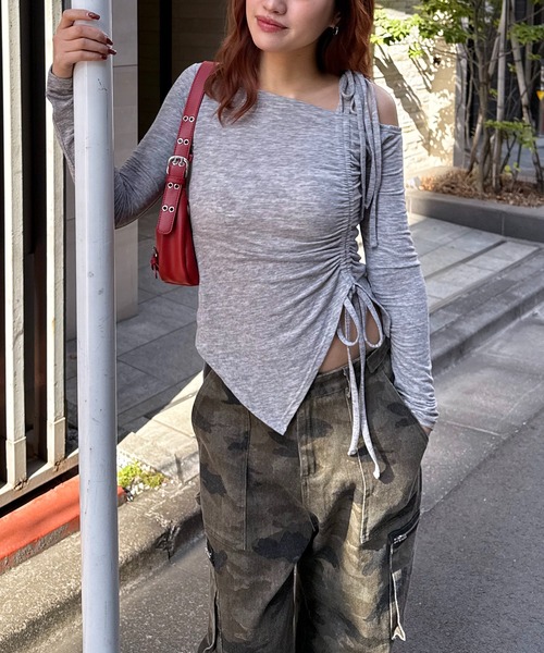 SPIRALGIRL（スパイラルガール）の「ワンショルダードロストリボントップス（Tシャツ/カットソー・レディース・ブラック/グレー/ピンク・FREE）」の18枚目の写真