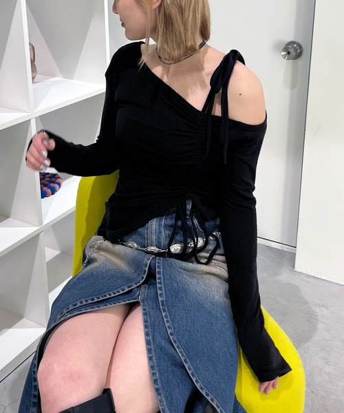 SPIRALGIRL（スパイラルガール）の「ワンショルダードロストリボントップス（Tシャツ/カットソー・レディース・ブラック/グレー/ピンク・FREE）」の20枚目の写真