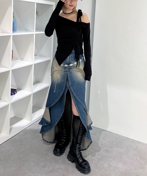 SPIRALGIRL（スパイラルガール）の「ワンショルダードロストリボントップス（Tシャツ/カットソー・レディース・ブラック/グレー/ピンク・FREE）」の21枚目の写真