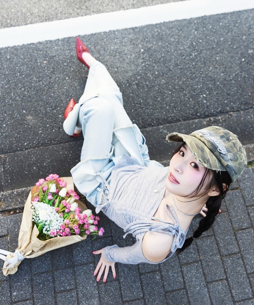 SPIRALGIRL（スパイラルガール）の「ワンショルダードロストリボントップス（Tシャツ/カットソー・レディース・ブラック/グレー/ピンク・FREE）」の9枚目の写真